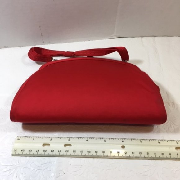 Vtg Stylemark Red Fabric Evening Gold Tone Fancy Clasp Clutch Purse 8.5"X6" - Picture 4 of 14